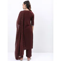 Vishudh Burgundy & Pink Floral Embroidered Kurta With Palazzos & Dupatta image 4