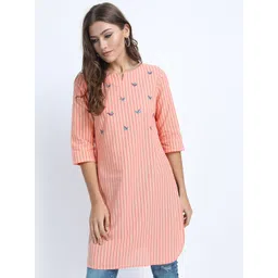 Vishudh Coral & Peach-Coloured Embroidered Cotton Tunic-picture-28