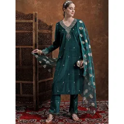 Vishudh Embroidered Regular Sequinned Kurta with Trousers & With Dupatta-picture-21