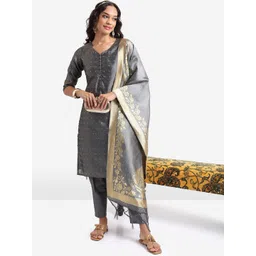 Vishudh Ethnic Motifs Woven design Regular Kurta With Trousers & Dupatta-picture-11