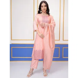 Vishudh Ethnic Motifs Woven Design Round Neck Regular Kurta With Trouser With Dupatta-picture-10