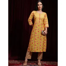 Vishudh Floral Printed Gotta Patti Round Neck Straight Kurta-picture-14