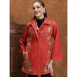 Vishudh Floral Printed Spread Collar Longline Tailored Jacket-picture-18