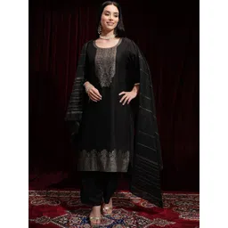 Vishudh Floral Woven Design Zari Jacquard Weave Straight Kurta with Trousers & Dupatta-picture-21