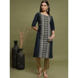 Vishudh Green Ethnic Motifs Printed Cotton Straight Kurta-picture-23
