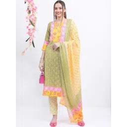 Vishudh Green Ethnic Motifs Printed Pure Cotton Kurta with Trousers & With Dupatta-picture-35