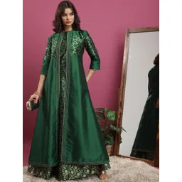 Vishudh Green Ethnic Motifs Woven Design Crop Top & Skirt With Shrug-picture-14