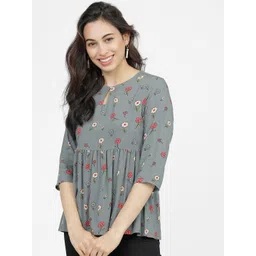 Vishudh Grey & Red Floral Printed Keyhole Neck Empire Top-picture-41