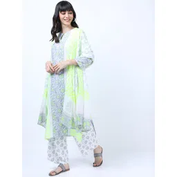 Vishudh Grey Floral Yoke Design Empire Kurta with Trousers & With Dupatta-picture-21