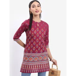 Vishudh Maroon Keyhole Neck Floral Printed Kurti-picture-40