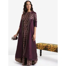Vishudh Mauve Printed Top With Skirt And Jacket Co-Ord Set-picture-17