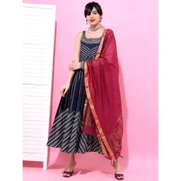 Vishudh Navy Blue Ethnic Maxi Ethnic Dress with Dupatta-picture-40