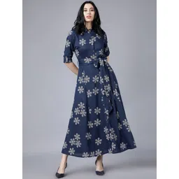Vishudh Navy Blue Floral Printed Shirt Dress-picture-15