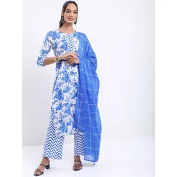 Vishudh Off White Floral Printed Straight Kurta with Palazzos With Dupatta-picture-13