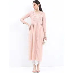 Vishudh Peach-Coloured Floral Embriodered Round Neck Thread Work Pleated Anarkali Kurta-picture-12