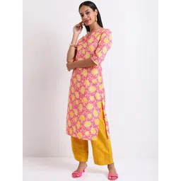 Vishudh Pink & Yellow Floral Printed Sequinned Kurta-picture-22