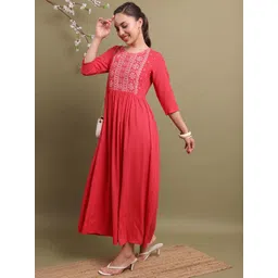 Vishudh Pink Ethnic Motifs Printed Gathered Or Flared Fit & Flare Maxi Dress-picture-23