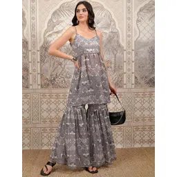 Vishudh Printed Gathered Sleeveless Tunic With Sharara Co-Ords-picture-16