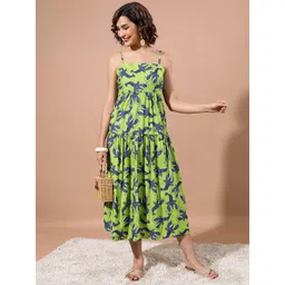 Vishudh Printed Shoulder Straps Cotton Empire Midi Dress-picture-26