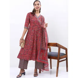 Vishudh Red & Blue Floral Printed Angrakha Kurta With Palazzos & Dupatta-picture-20