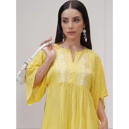 vishudh VishudhWomen Yellow Embroidered Aline Kaftan Top-picture-16