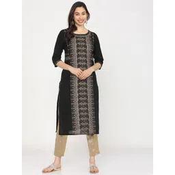 Vishudh Women Black & Beige Geometric Printed Kurta-image-26