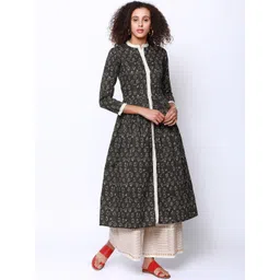 Vishudh Women Black & Beige Printed Anarkali Kurta-image-18