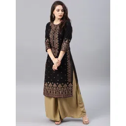 Vishudh Women Black & Golden Printed Straight Kurta-picture-24
