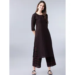 Vishudh Women Black & Red Striped A-Line Kurta-picture-38