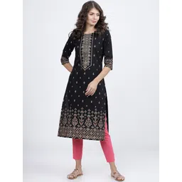 Vishudh Women Black & White Ethnic Motifs Printed Cotton Kurta-picture-25