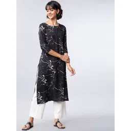 Vishudh Women Black & White Printed Straight Kurta-image-21