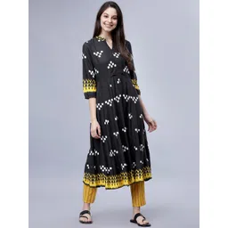 Vishudh Women Black & Yellow Printed Kurta with Trousers-image-12