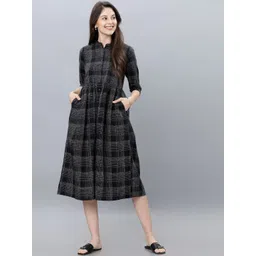 Vishudh Women Black Checked Shirt Dress-picture-25