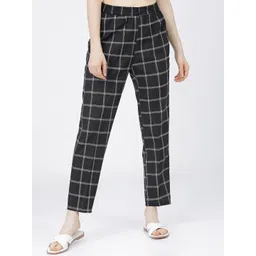 Vishudh Women Black Checked Slim Fit Trousers-picture-26