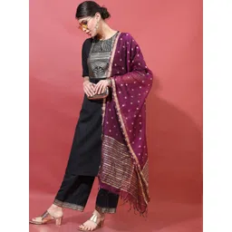 Vishudh Women Black Ethnic Motifs Printed Kurta with Trousers & Dupatta-picture-35