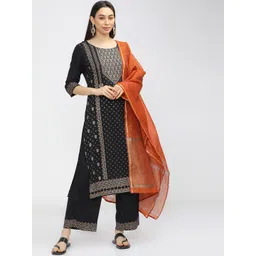 Vishudh Women Black Ethnic Motifs Printed Kurta with Trousers & With Dupatta-picture-27