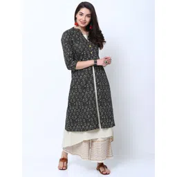 Vishudh Women Black Printed A-Line Kurta-image-0