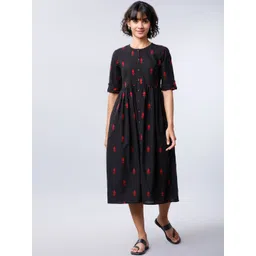 Vishudh Women Black Printed Fit and Flare Dress-picture-33