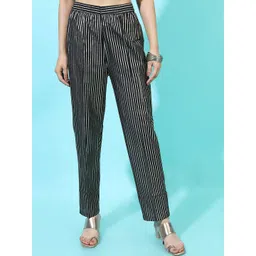 Vishudh Women Black Striped Cotton Trouser-picture-40