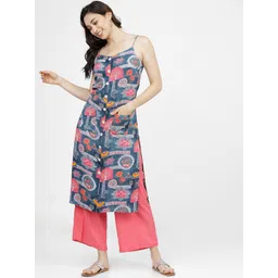 Vishudh Women Blue & Pink Floral Printed Straight Kurta-picture-34