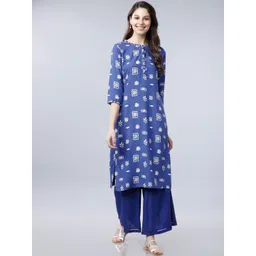 Vishudh Women Blue & White Printed Kurta with Palazzos-picture-26