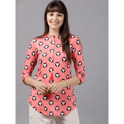 Vishudh Women Coral Pink & Black Printed Top-image-34