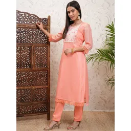 Vishudh Women Embroidered Regular Kurta with Trousers-picture-25