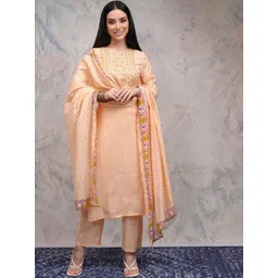 Vishudh Women Embroidered Regular Sequinned Kurta with Trousers & With Dupatta-image-47