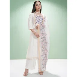 Vishudh Women Ethnic Motifs Yoke Design Regular Thread Work Kurta with Palazzos & With Dupatta-picture-17