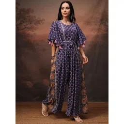 Vishudh Women Floral Printed Basic Jumpsuit with Tassels-picture-27