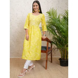 Vishudh Women Floral Printed Flared Sleeves Gotta Patti Kurta-picture-12