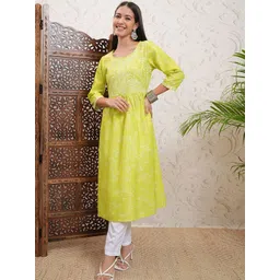 Vishudh Women Floral Printed Gotta Patti Kurta-picture-34