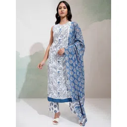 Vishudh Women Floral Printed Regular Pure Cotton Kurta with Trousers & With Dupatta-picture-30