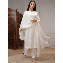 Vishudh Women Floral Printed Regular Thread Work Kurta with Trousers & With Dupatta-picture-38